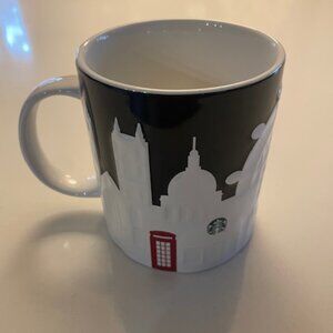 STARBUCKS LONDON BRITISH UK BLACK & WHITE RELIEF COFFEE MUG CUP 16 oz. New